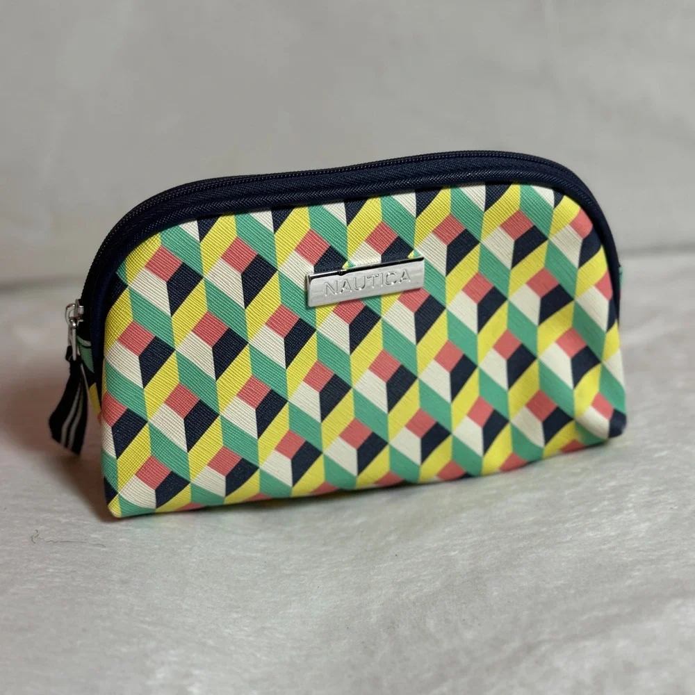 Nautica Geometric Print Vibrant Multi- Color Pattern Cosmetic Zipper Pouch